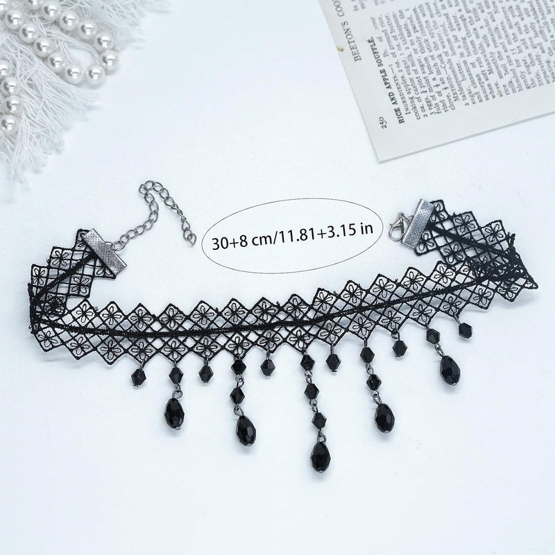 mintolex Gothic Black Choker Necklace for Women Adjustable Vintage Goth Velvet Lace Collar Crystal Pendent Necklace Halloween Cosplay Party Prom Costume Jewelry Accessories - Image 5